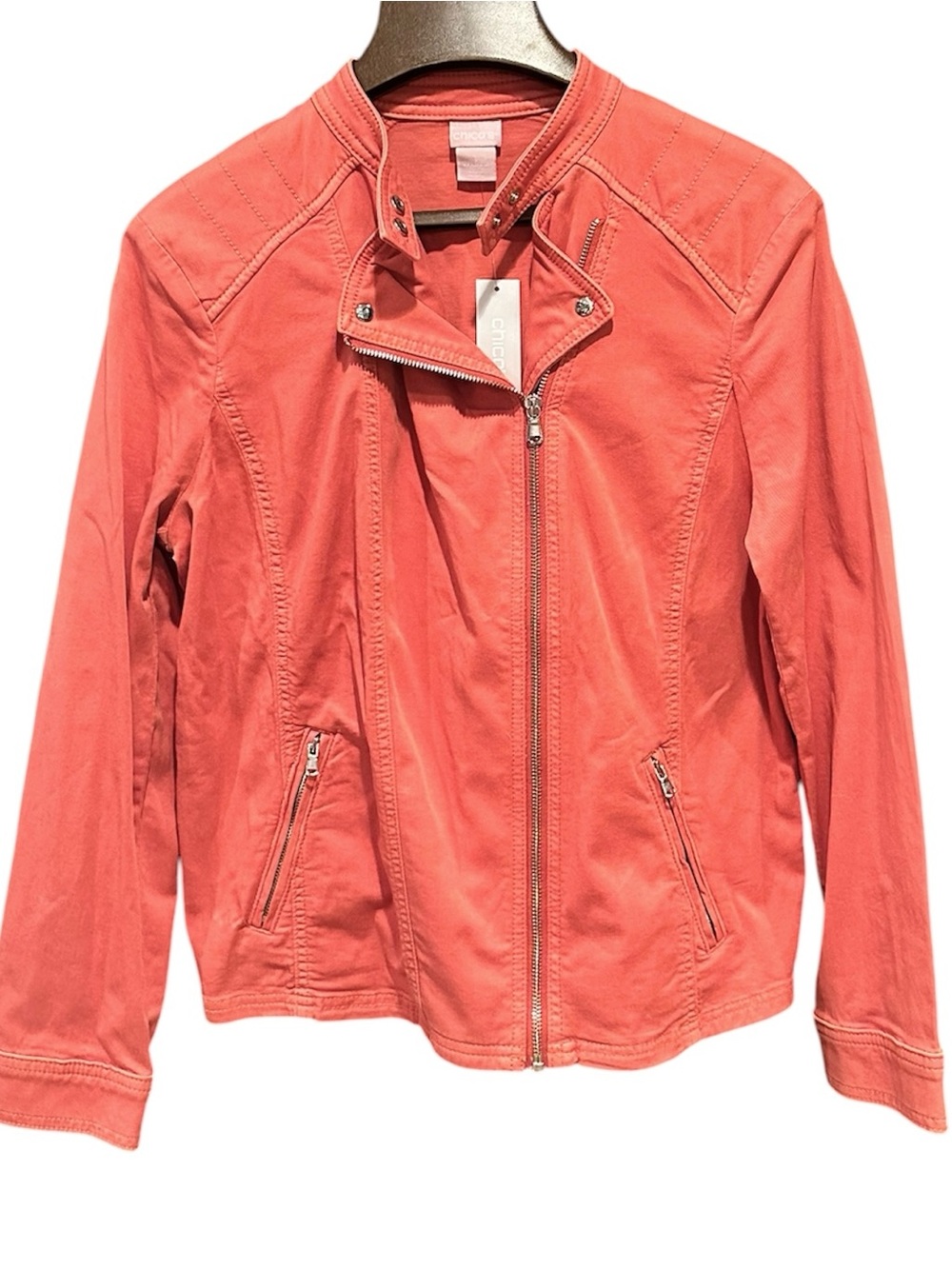 NWT Chico’s Moto Charmed Twill Jacket in Desert Coral Size Med